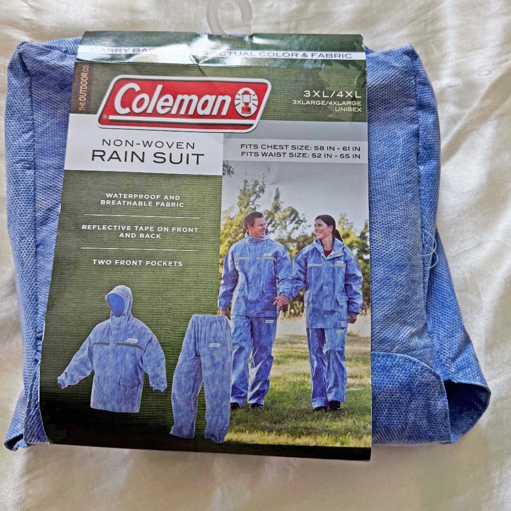 2 PCE RAIN SUIT, COLEMAN, LIGHT BLUE, UNISEX 3XL/4XL, WATERPROOF/ BREATHABLE,